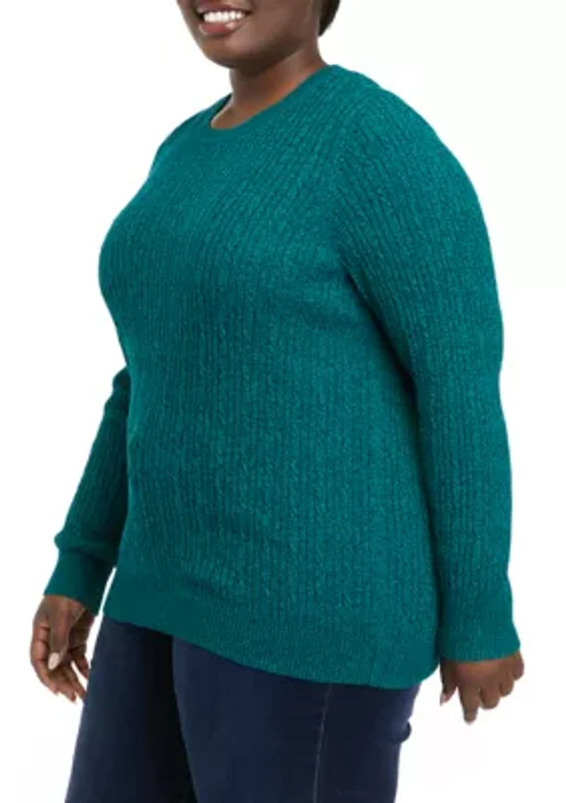 Plus Long Sleeve Cable Crew Neck Sweater