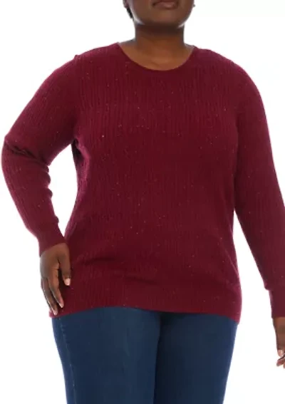 Plus Long Sleeve Cable Crew Neck Sweater