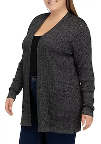 Plus Long Sleeve Cable Cardigan Sweater