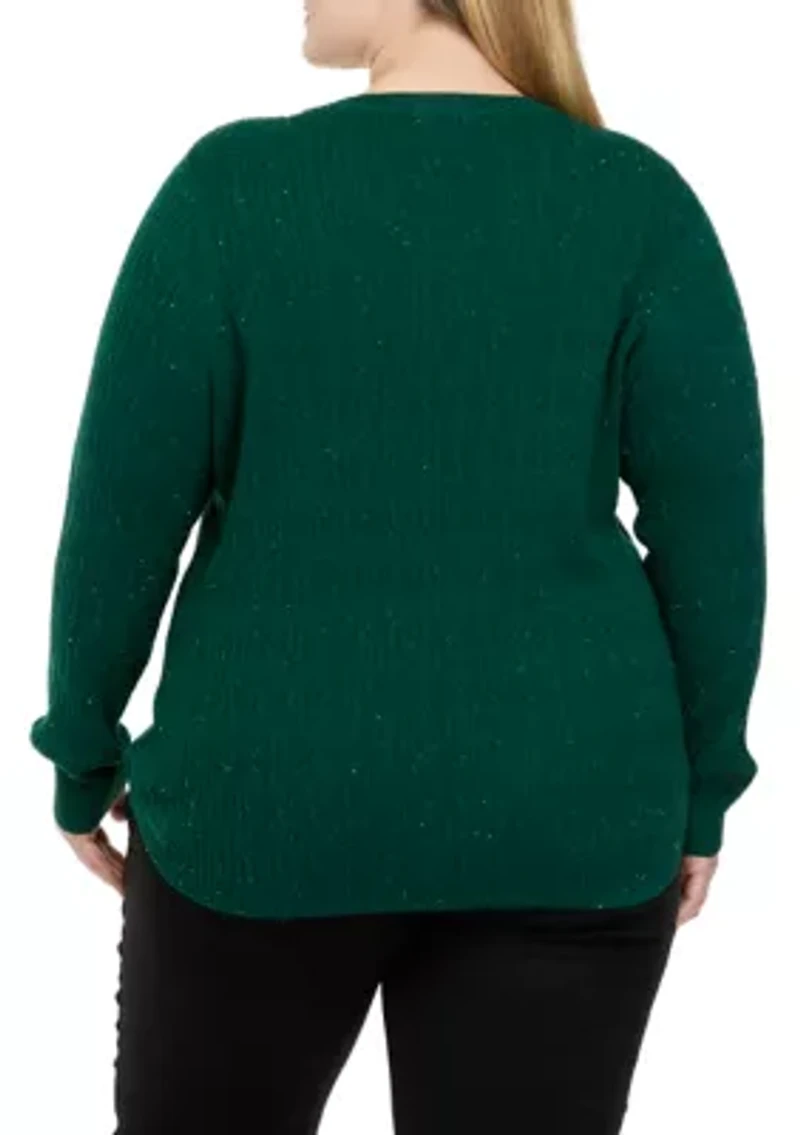 Plus Long Sleeve Cable V-Neck Sweater