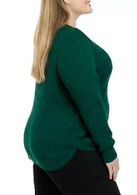 Plus Long Sleeve Cable V-Neck Sweater