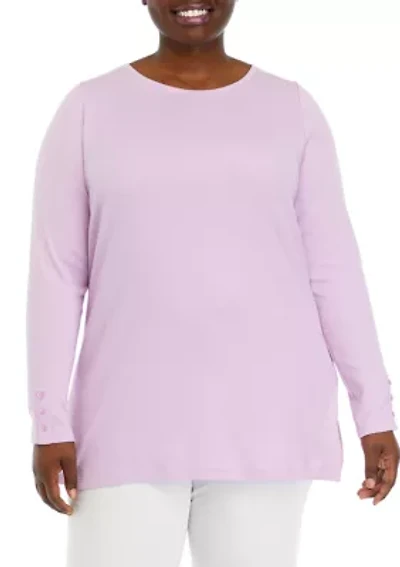 Plus Long Sleeve Solid Tunic Top