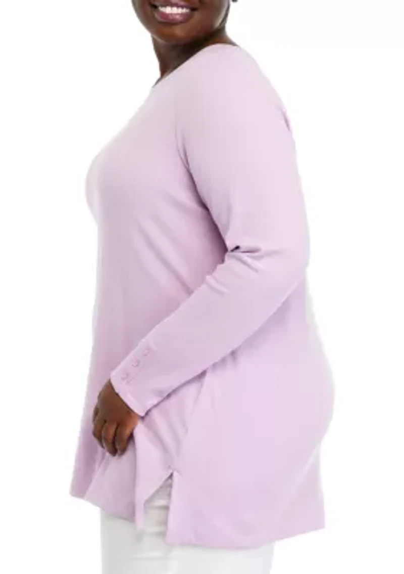 Plus Long Sleeve Solid Tunic Top