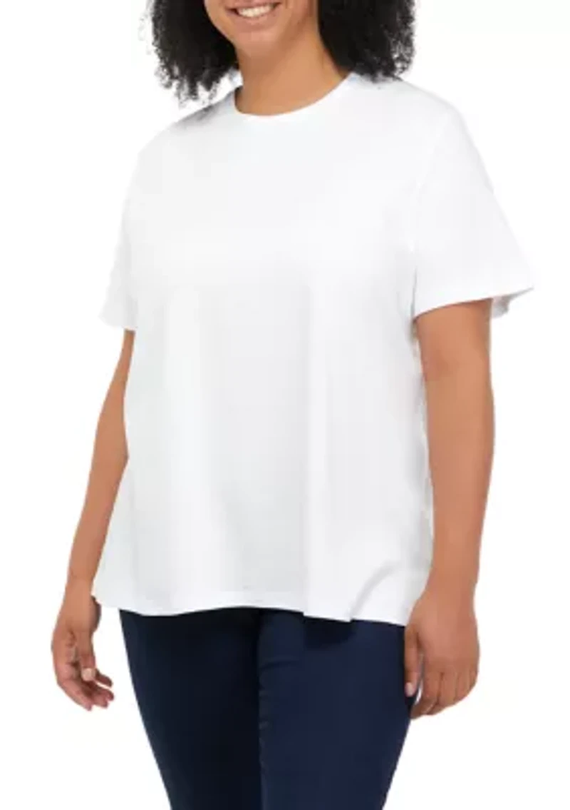 Plus Solid Short Sleeve Crew Neck T-Shirt