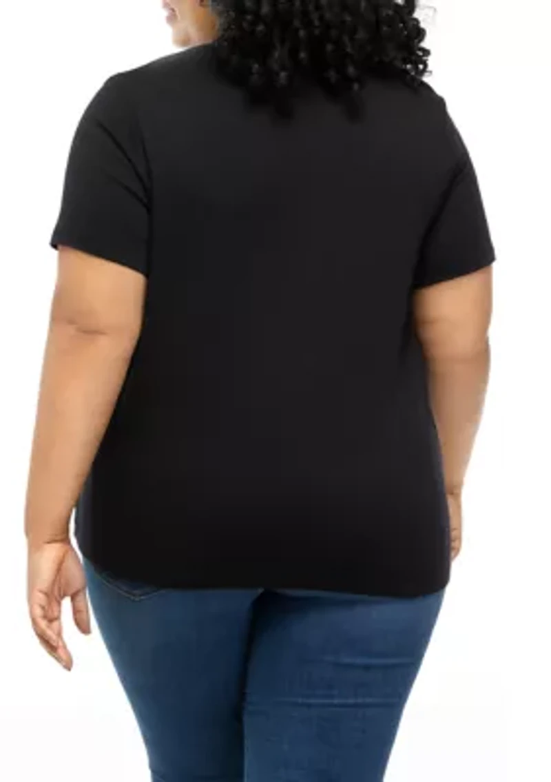 Plus Solid Short Sleeve Crew Neck T-Shirt