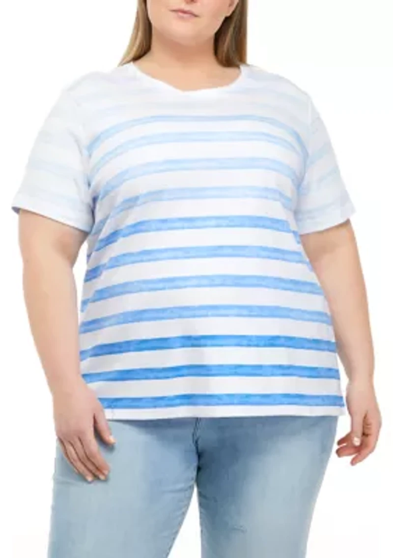 Plus Ombré Striped Short Sleeve Round Neck T-Shirt