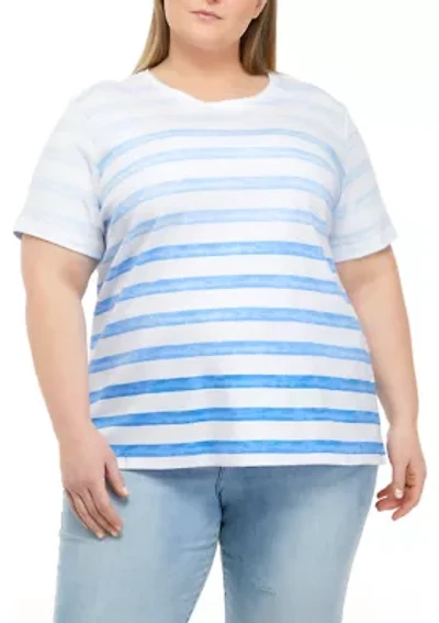 Plus Ombré Striped Short Sleeve Round Neck T-Shirt