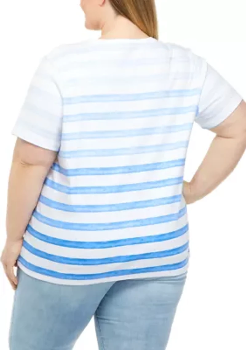 Plus Ombré Striped Short Sleeve Round Neck T-Shirt