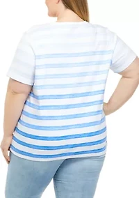 Plus Ombré Striped Short Sleeve Round Neck T-Shirt
