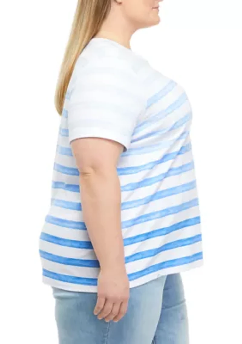 Plus Ombré Striped Short Sleeve Round Neck T-Shirt