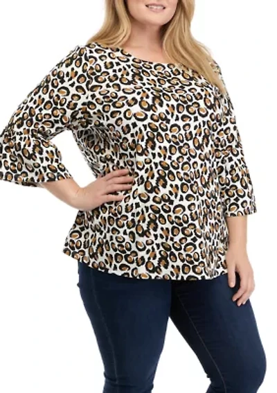 Plus 3/4 Sleeve Animal Printed Top