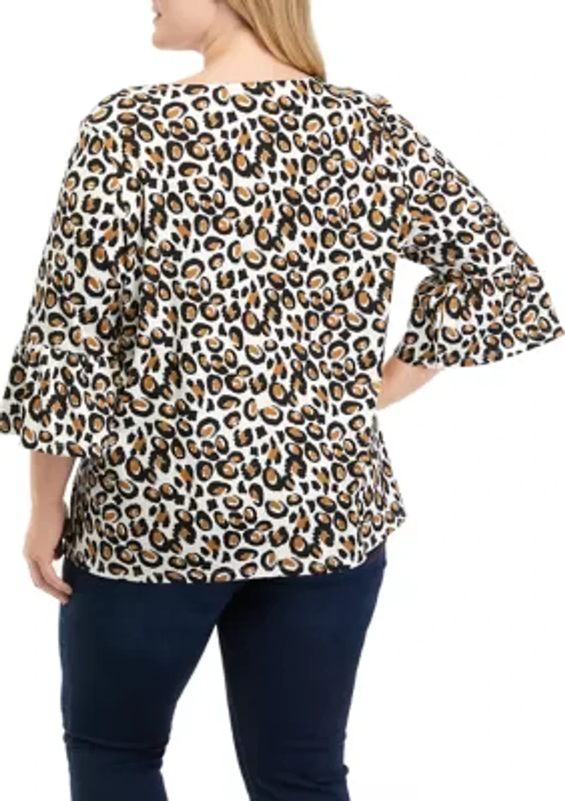 Plus 3/4 Sleeve Animal Printed Top