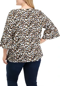 Plus 3/4 Sleeve Animal Printed Top
