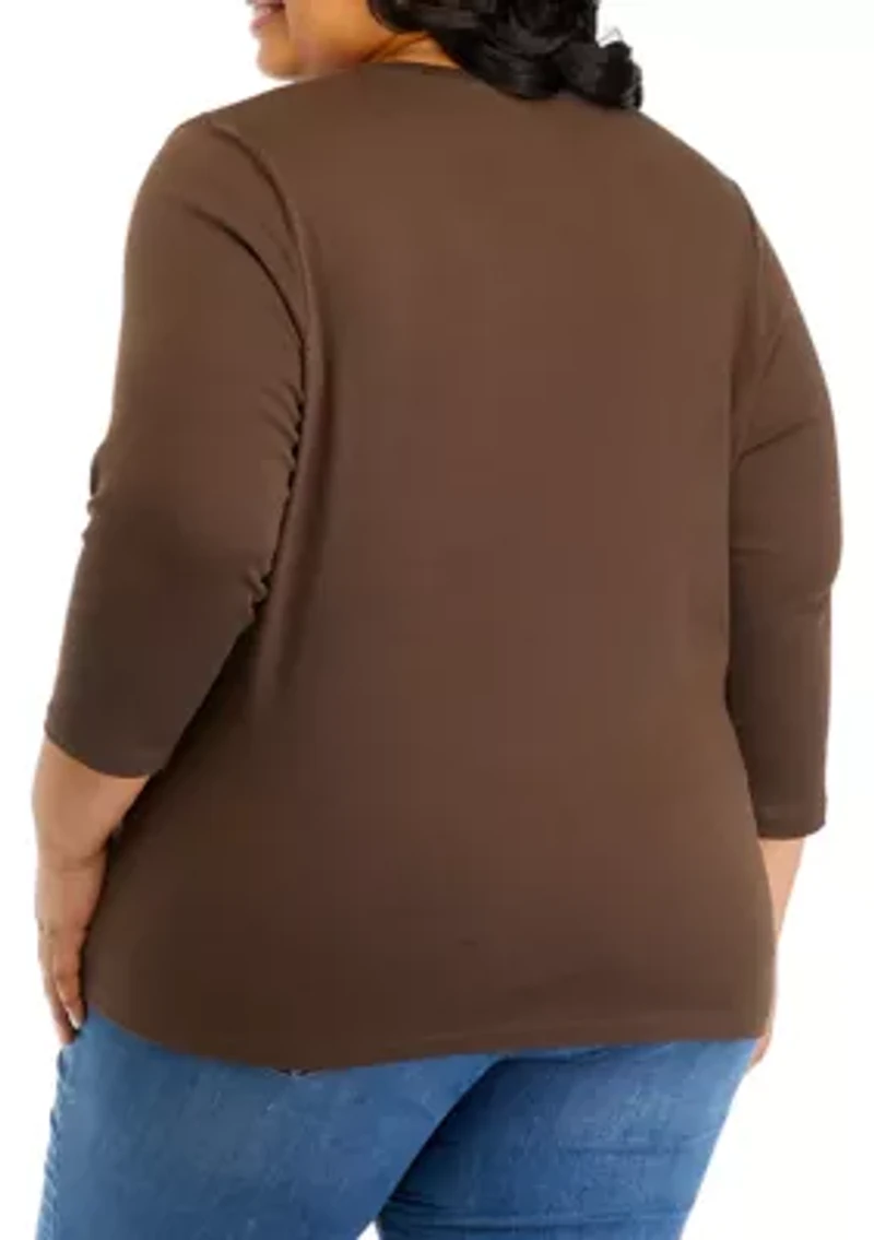 Plus 3/4 Crew Neck T-Shirt