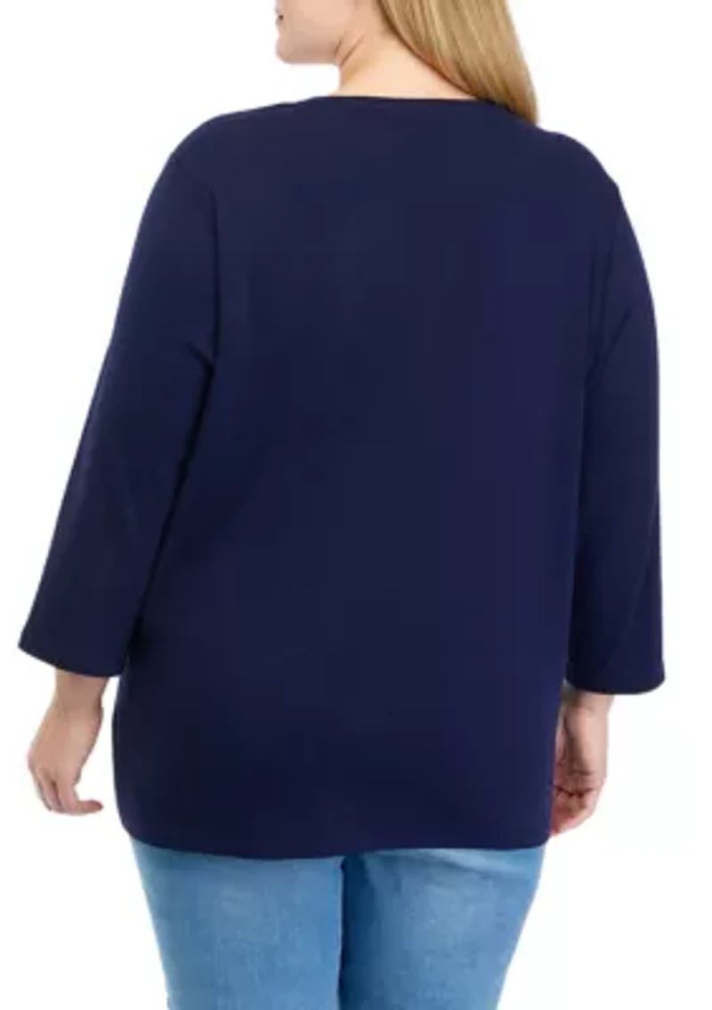 Plus 3/4 Crew Neck T-Shirt