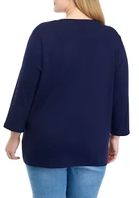 Plus 3/4 Crew Neck T-Shirt