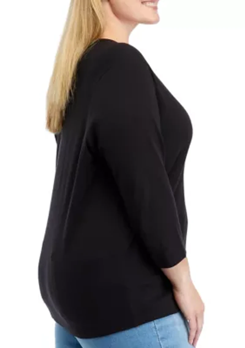 Plus 3/4 Crew Neck T-Shirt