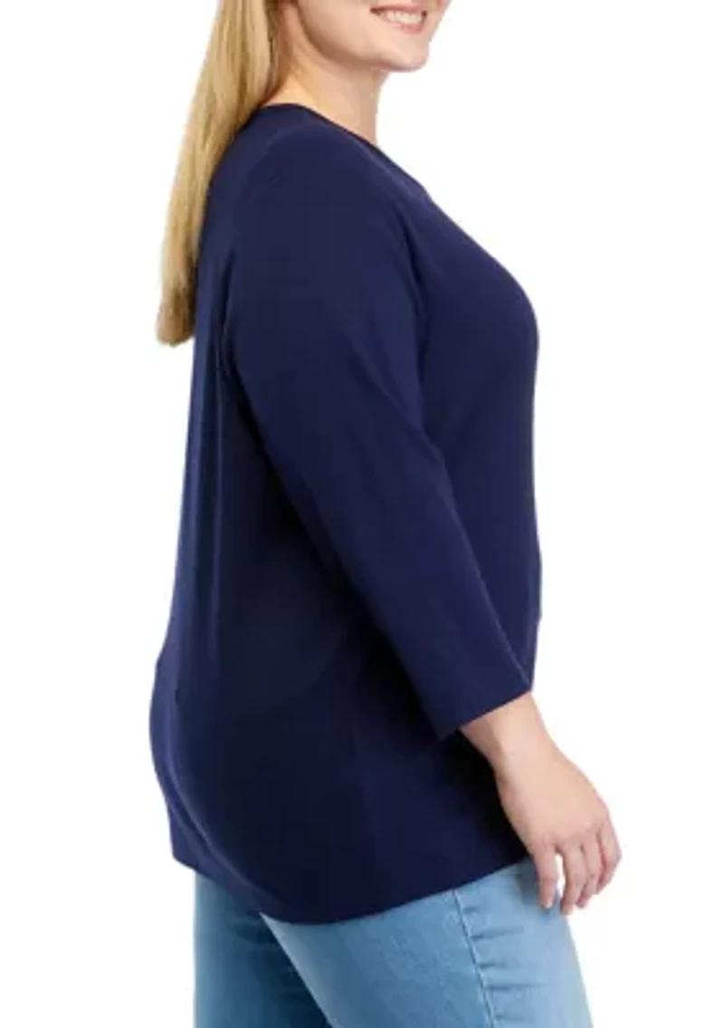 Plus 3/4 Crew Neck T-Shirt