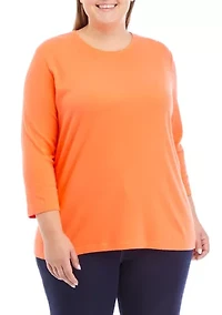 Plus 3/4 Sleeve Crew Neck Fashion Shirt