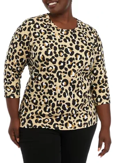 Plus 3/4 Sleeve Printed Top