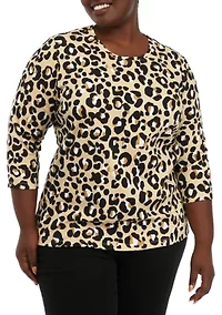 Plus 3/4 Sleeve Printed Top