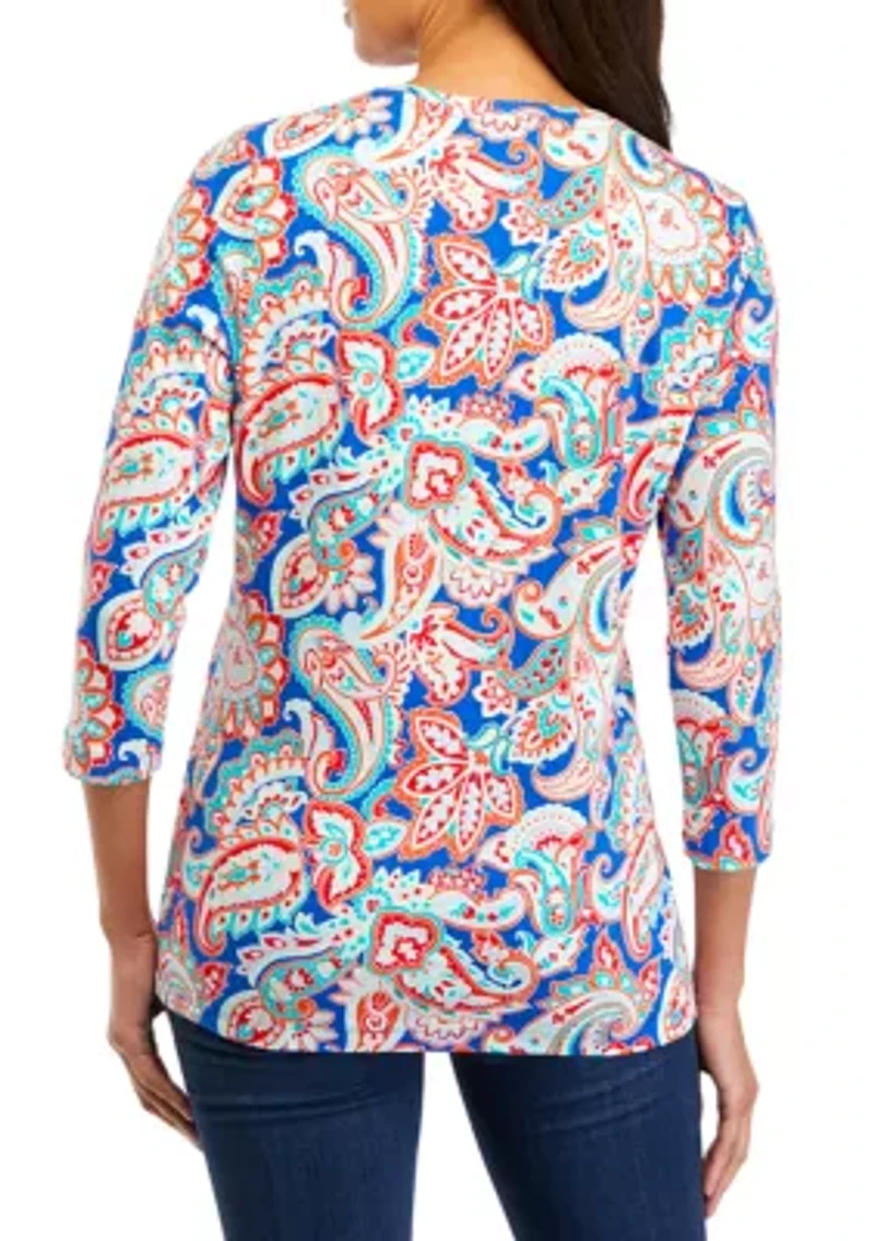 Plus 3/4 Sleeve Printed Top