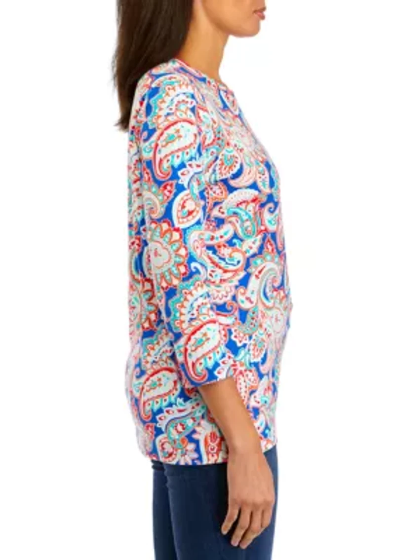 Plus 3/4 Sleeve Printed Top