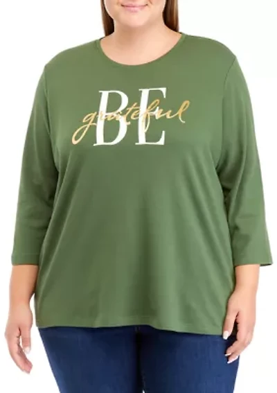 Plus 3/4 Sleeve Crew Neck Graphic T-Shirt