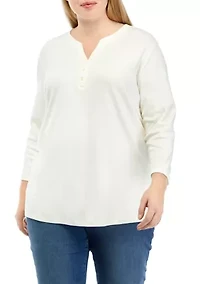 Plus 3/4 Sleeve Henley Shirt