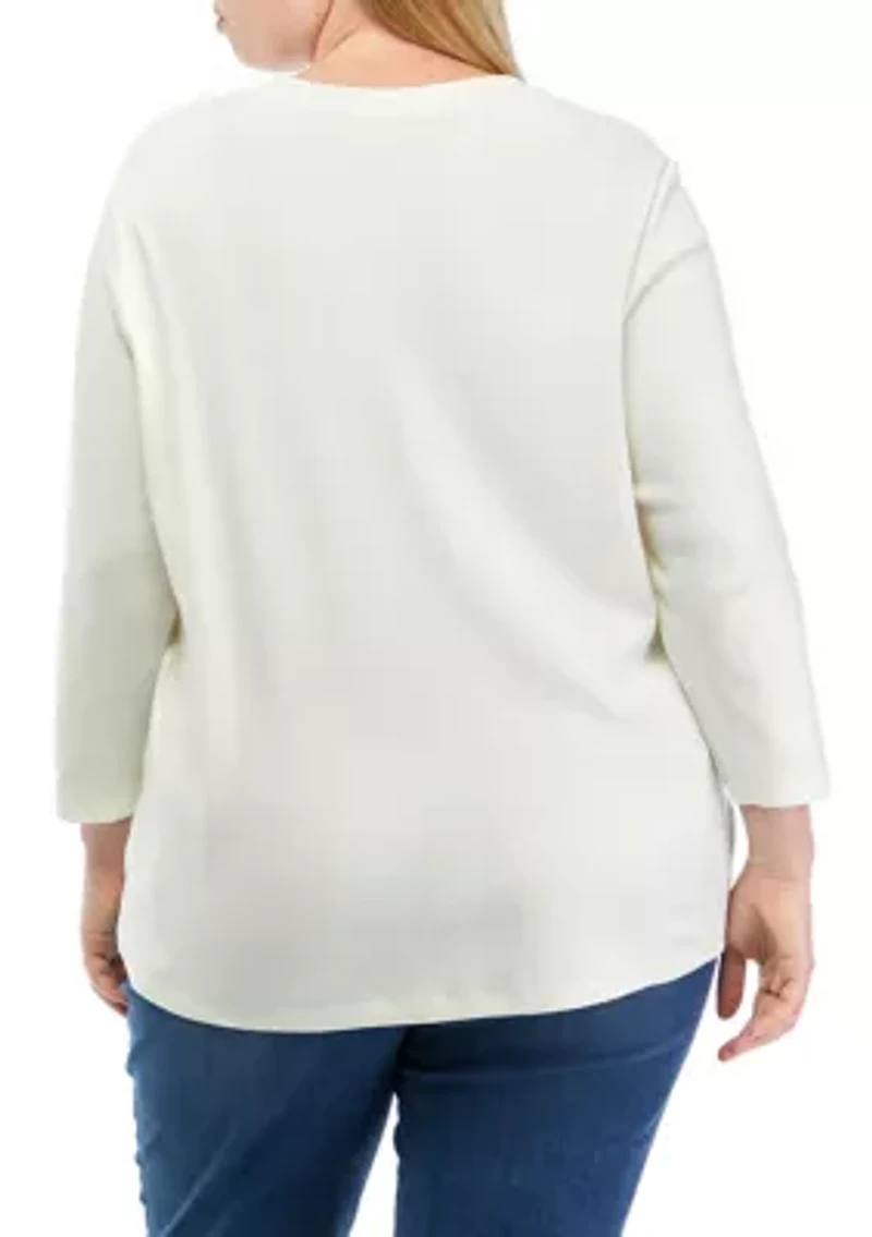 Plus 3/4 Sleeve Henley Shirt