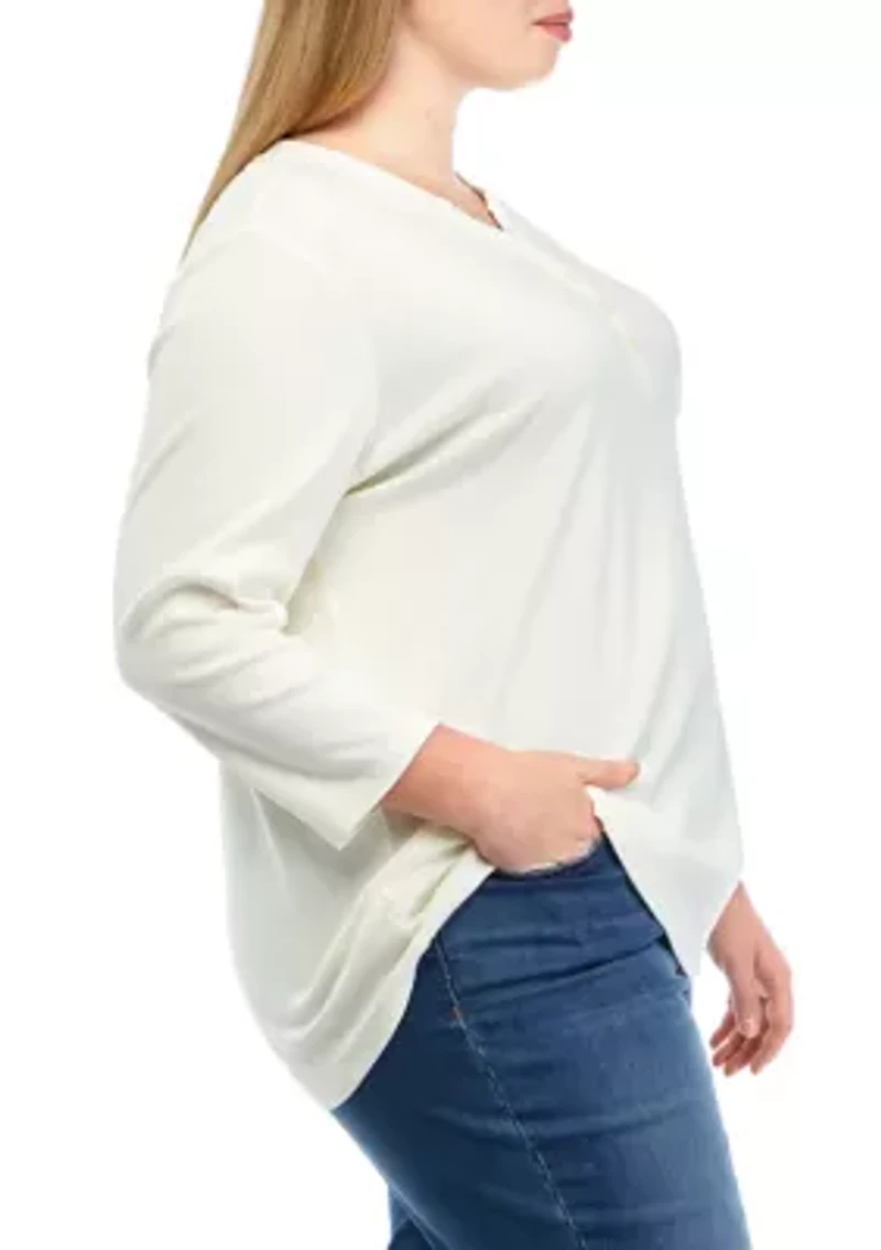 Plus 3/4 Sleeve Henley Shirt