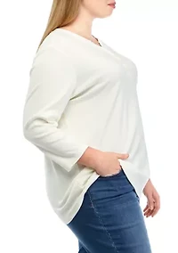 Plus 3/4 Sleeve Henley Shirt