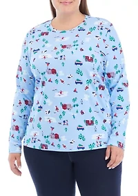 Plus Long Sleeve Printed T-Shirt