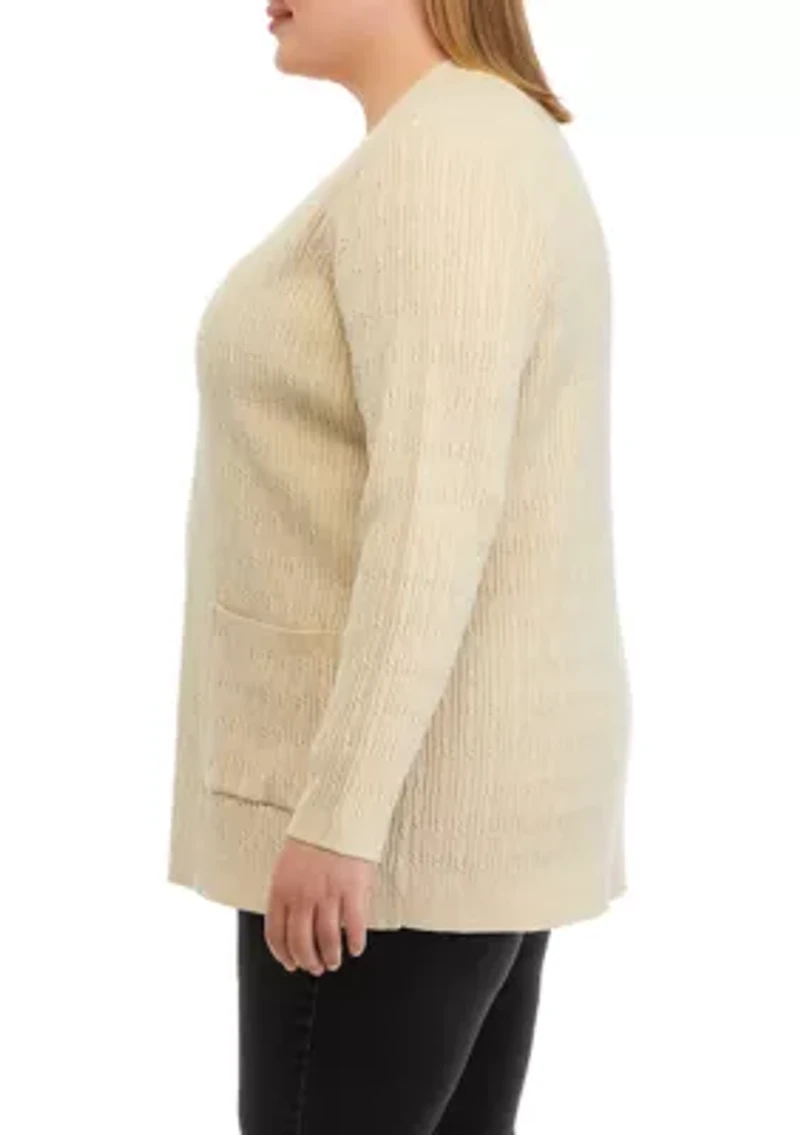 Plus Cable Knit Heather Cardigan