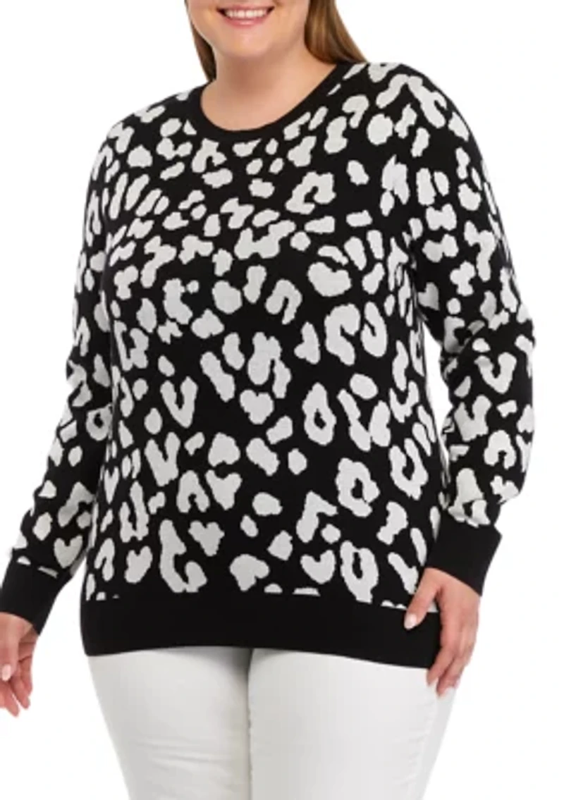 Plus Long Sleeve Animal Print Sweater