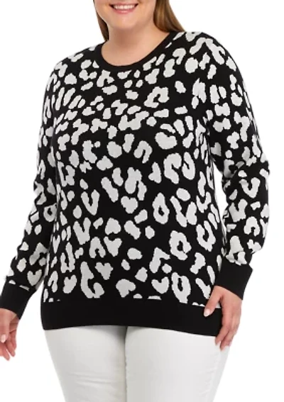Plus Long Sleeve Animal Print Sweater