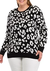 Plus Long Sleeve Animal Print Sweater