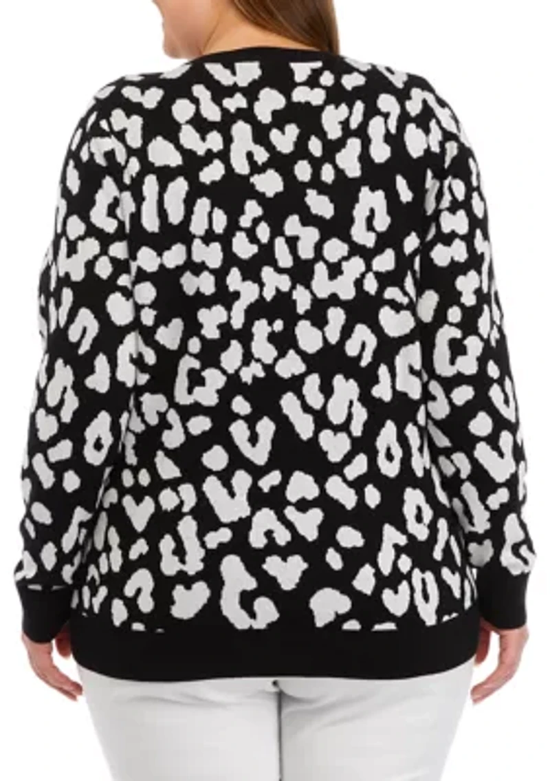 Plus Long Sleeve Animal Print Sweater