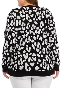 Plus Long Sleeve Animal Print Sweater