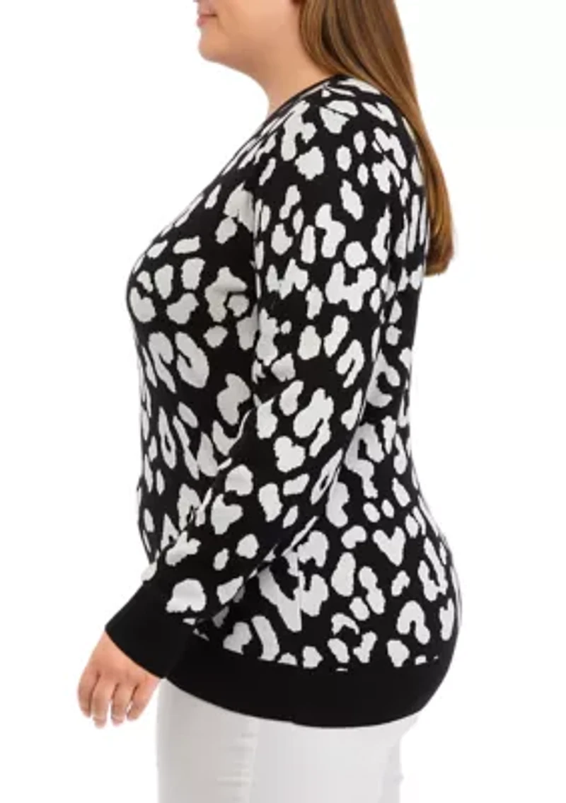 Plus Long Sleeve Animal Print Sweater