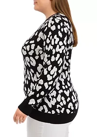 Plus Long Sleeve Animal Print Sweater