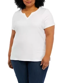 Plus Short Sleeve Split Neck Shirt