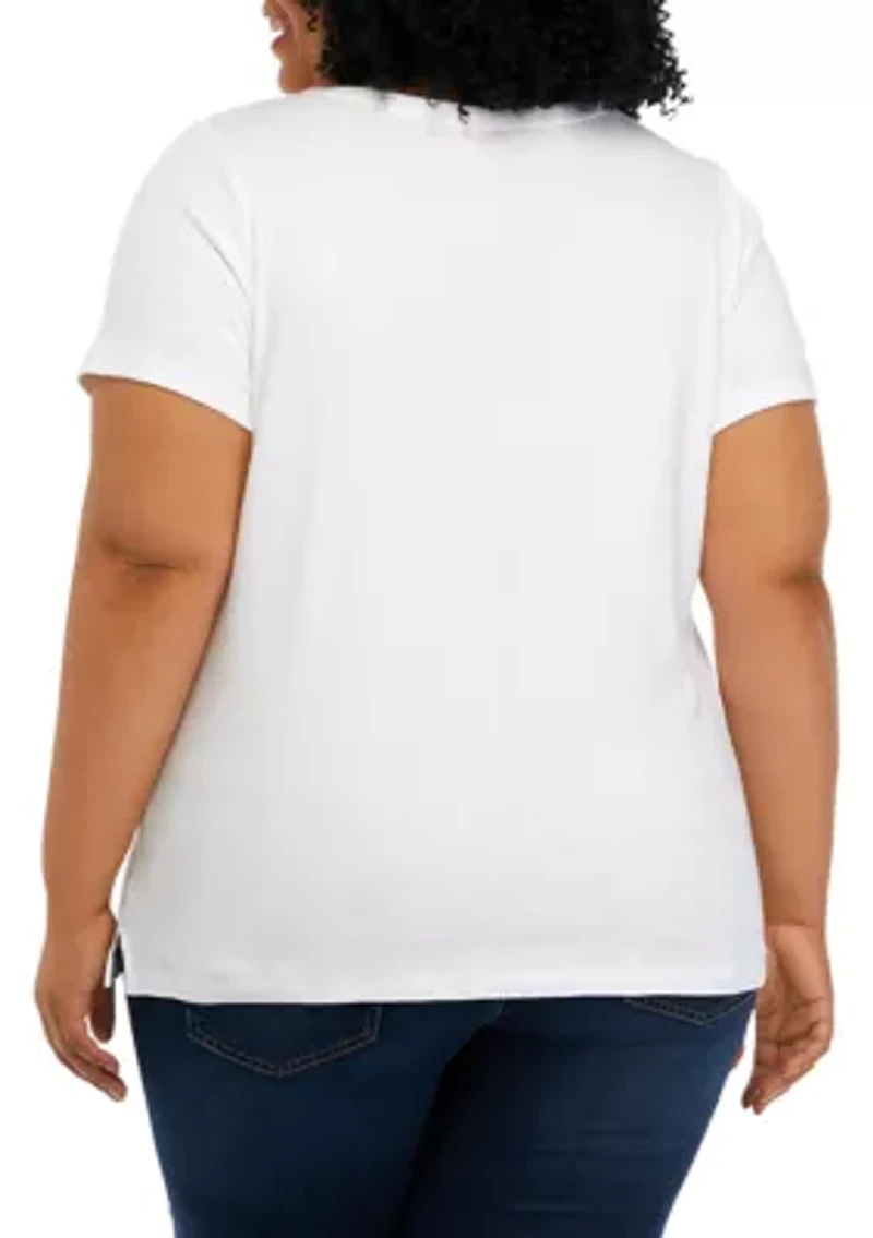 Plus Short Sleeve Split Neck Shirt