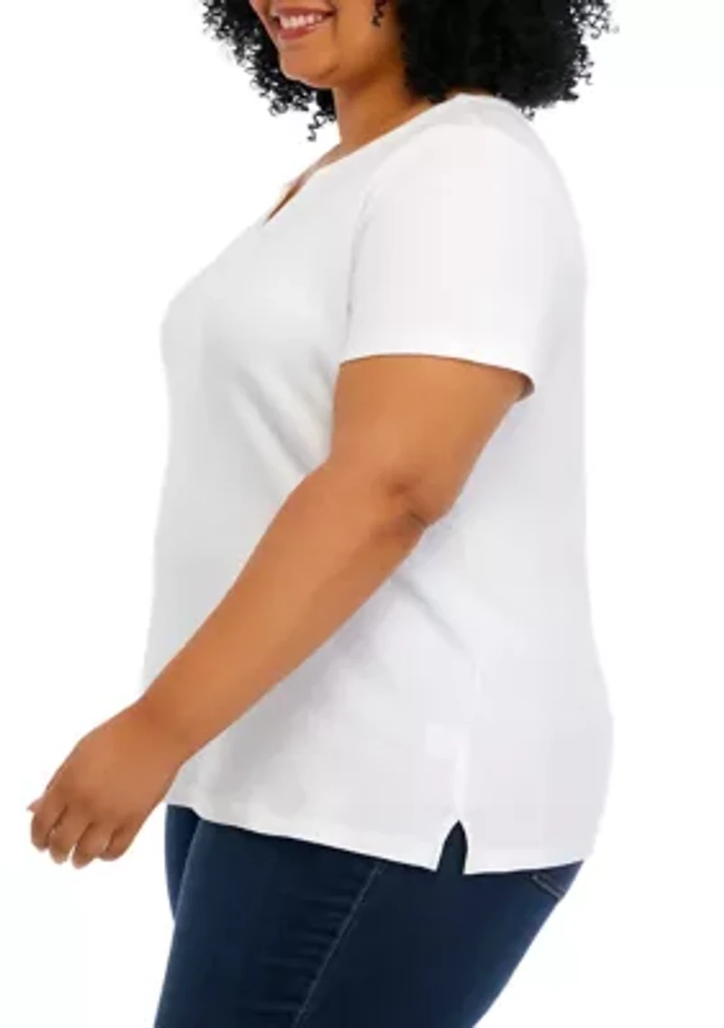 Plus Short Sleeve Split Neck Shirt