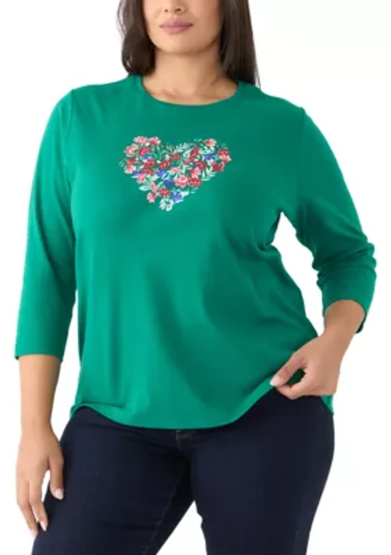 Plus 3/4 Sleeve Crew Neck Graphic T-Shirt