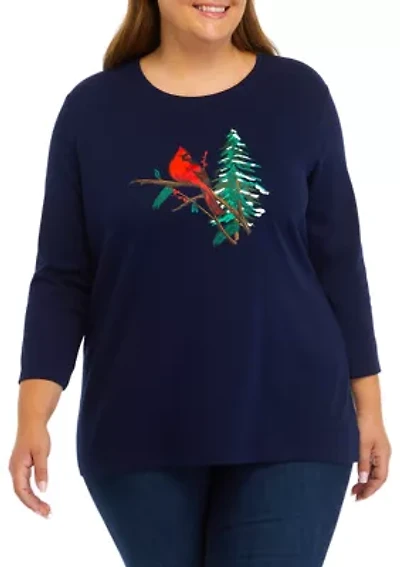 Plus 3/4 Sleeve Crew Neck Graphic T-Shirt