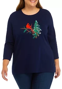 Plus 3/4 Sleeve Crew Neck Graphic T-Shirt