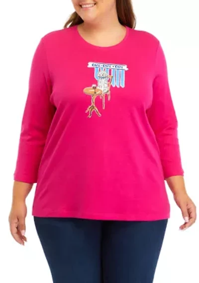 Plus 3/4 Sleeve Crew Neck Graphic T-Shirt