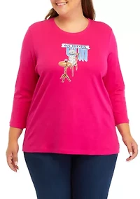 Plus 3/4 Sleeve Crew Neck Graphic T-Shirt