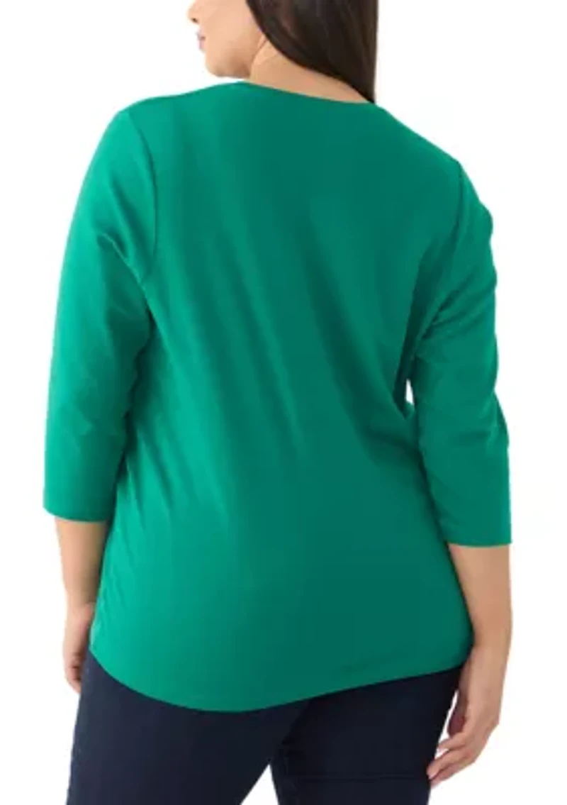 Plus 3/4 Sleeve Crew Neck Graphic T-Shirt